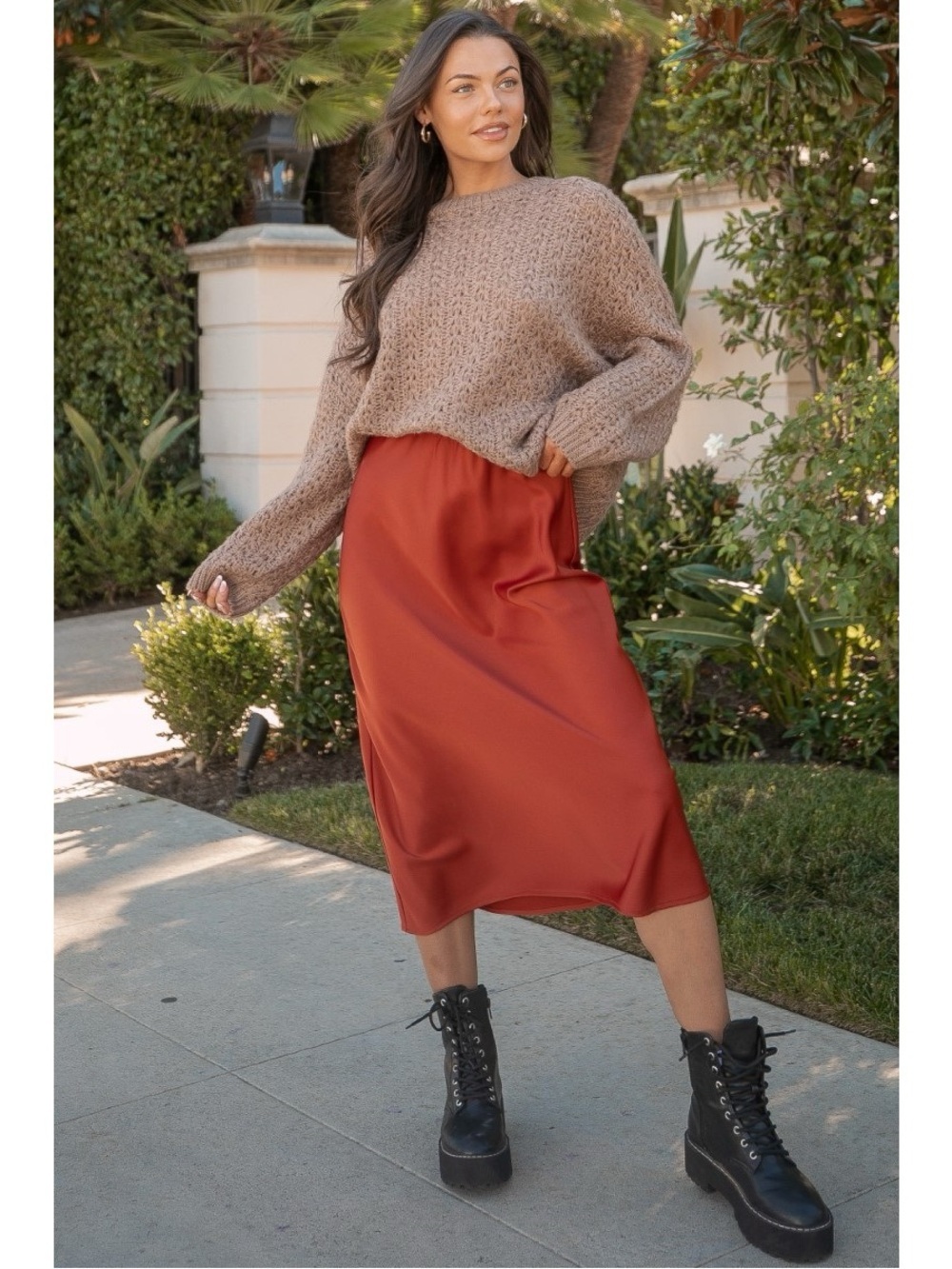 NWT Rust Midi Satin Slip Skirt - 218-220